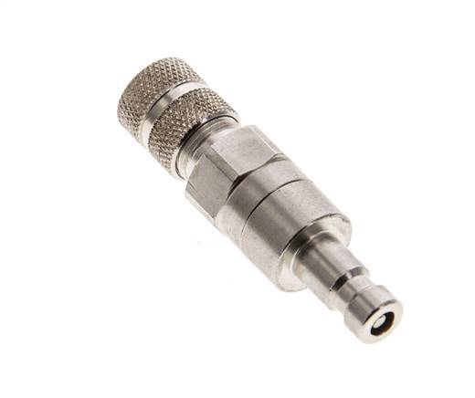 Nickel-plated Brass DN 2.7 (Micro) Air Coupling Plug 3x4.3 mm Union Nut Double Shut-Off