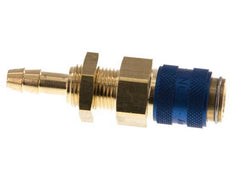 Brass DN 5 Blue Air Coupling Socket 6 mm Hose Pillar Bulkhead Double Shut-Off