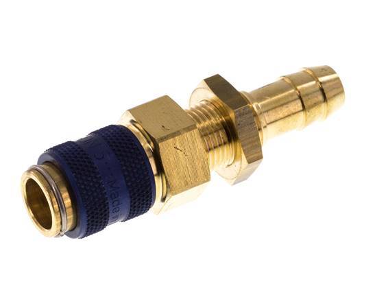 Brass DN 5 Blue Air Coupling Socket 9 mm Hose Pillar Bulkhead Double Shut-Off
