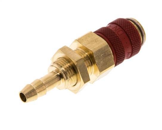 Brass DN 5 Red Air Coupling Socket 6 mm Hose Pillar Bulkhead Double Shut-Off