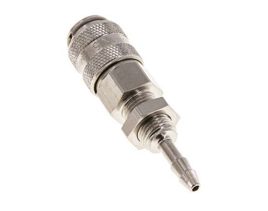 Nickel-plated Brass DN 5 Air Coupling Socket 4 mm Hose Pillar Bulkhead Double Shut-Off