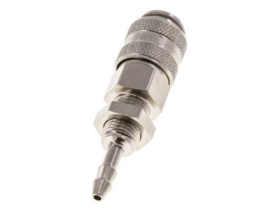 Nickel-plated Brass DN 5 Air Coupling Socket 4 mm Hose Pillar Bulkhead Double Shut-Off