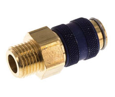 Brass DN 5 Blue Air Coupling Socket G 1/4 inch Male Double Shut-Off