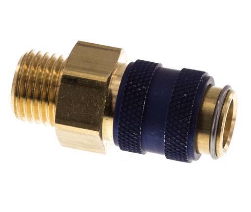 Brass DN 5 Blue Air Coupling Socket G 1/4 inch Male Double Shut-Off
