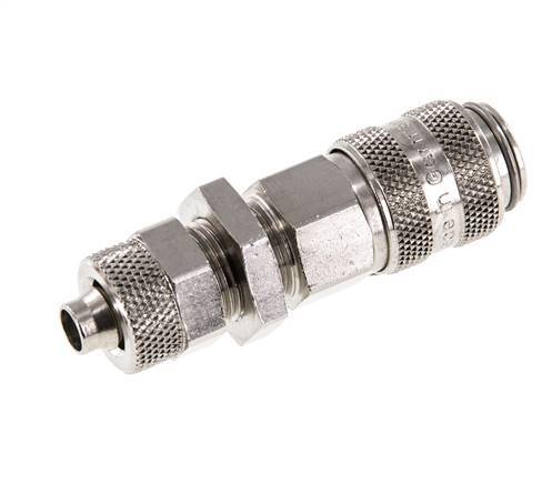 Nickel-plated Brass DN 5 Air Coupling Socket 6x8 mm Union Nut Bulkhead