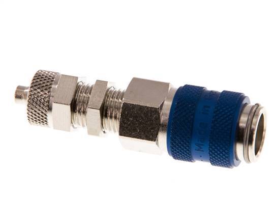 Nickel-plated Brass DN 5 Blue Air Coupling Socket 4x6 mm Union Nut Bulkhead
