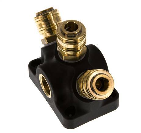 Brass/plastic DN 7.2 (Euro) Air Coupling Socket G 1/2 inch Female Wall-Mount 3-way