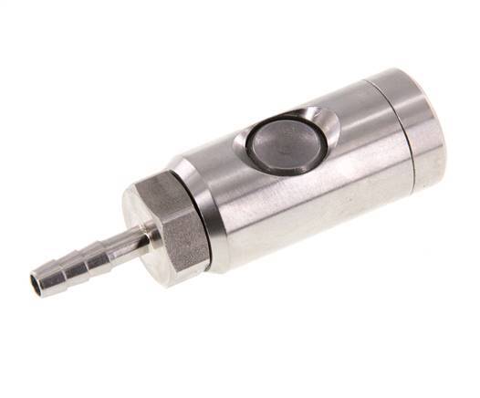 Stainless Steel 316L DN 7.4 Safety Air Coupling Socket With Push Button 6 mm Hose Pillar