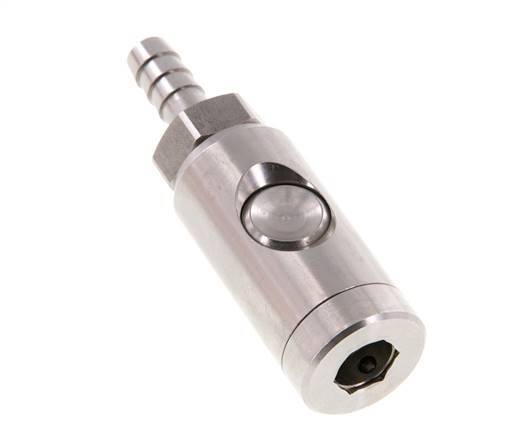 Stainless Steel 316L DN 7.4 Safety Air Coupling Socket With Push Button 9 mm Hose Pillar