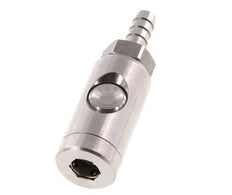 Stainless Steel 316L DN 7.4 Safety Air Coupling Socket With Push Button 9 mm Hose Pillar