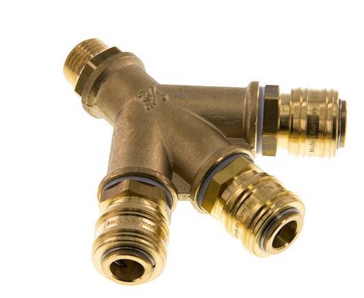 Brass DN 7.2 (Euro) Air Coupling Socket G 1/2 inch Male Wall-Mount 3-way