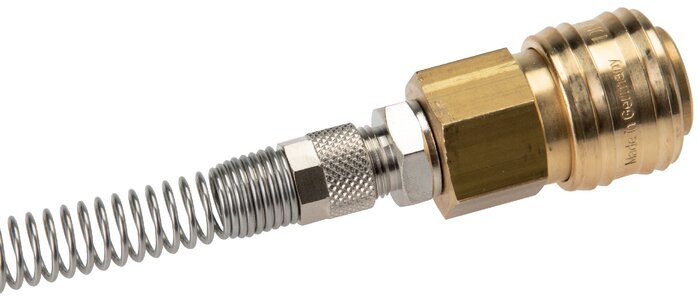 Brass DN 7.2 (Euro) Air Coupling Socket 4x6 mm Union Nut Bend-Protect Rotatable Double Shut-Off
