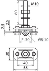 Dehn Terminal Fixed Earthing Point Rd 8-10 Fl 30mm StSt M10 - 478129
