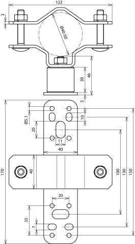 Dehn Stainless Steel Wall Mount Bracket With Cleat For Pipes D 40-50mm - 105342