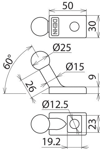 Fixed Ball Point D 25mm Angled With Connection Lug - 756300