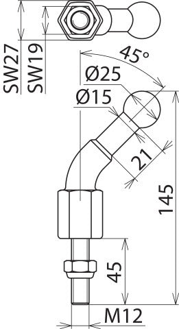 Fixed Ball Point D25mm Angled 45 Degrees With Threaded Bolt M12x4 - 756245