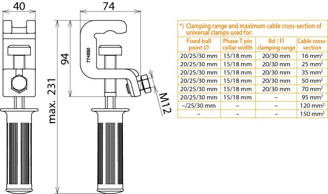 Dehn UEK 30 HG Universal Earthing Clamp 25/30mm T18 With Handle - 774330