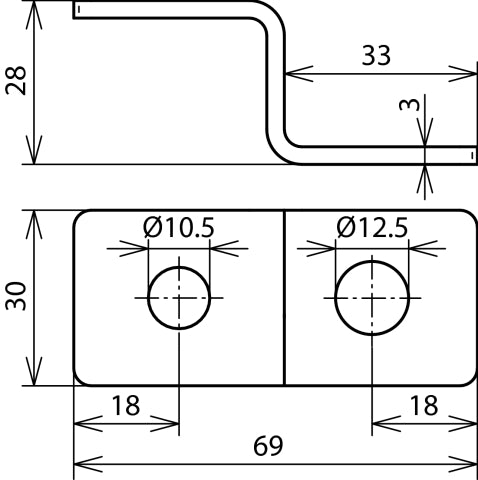 Dehn Z-Shaped End Piece With 1 Hole Each D 10.5mm And D 12.5mm StSt - 390499 [2 pieces]
