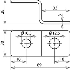 Dehn Z-Shaped End Piece With 1 Hole Each D 10.5mm And D 12.5mm StSt - 390499 [2 pieces]