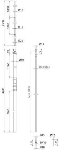 Dehn HVI Conductor D20mm With Support Tube L4700mm Air Term Rod L2 - 819426