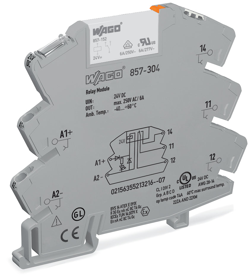WAGO 857-304 Relay Module 24VDC 6A Single Changeover - 857-304