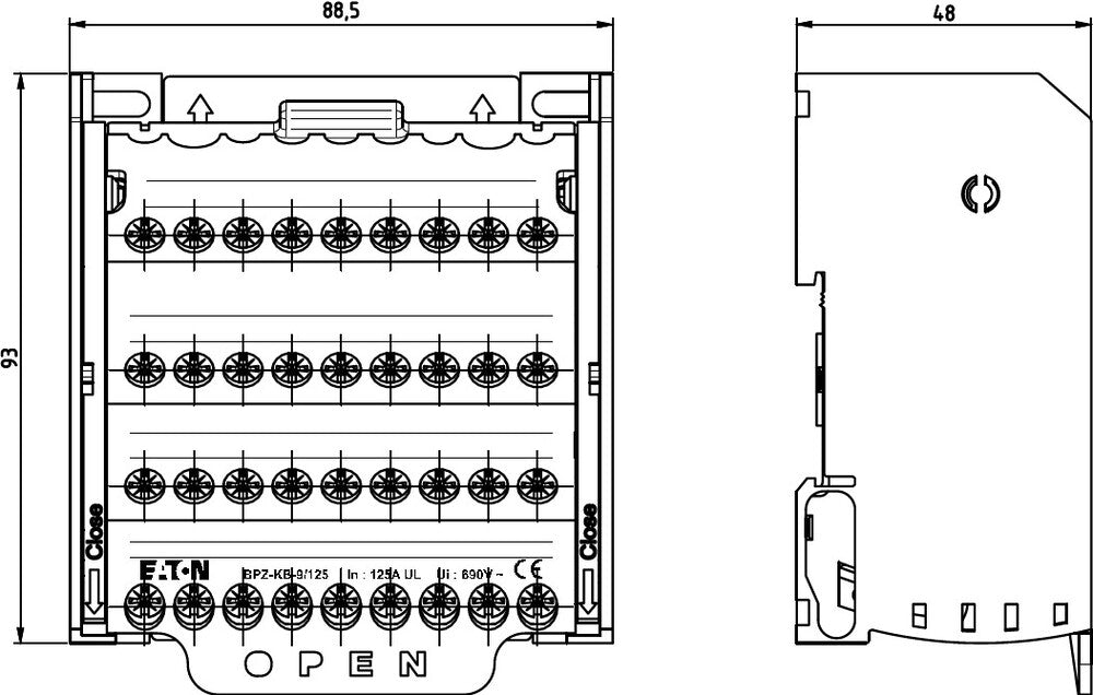 Eaton 4 Pole Terminal Block 125A DIN Rail Mount - 102718