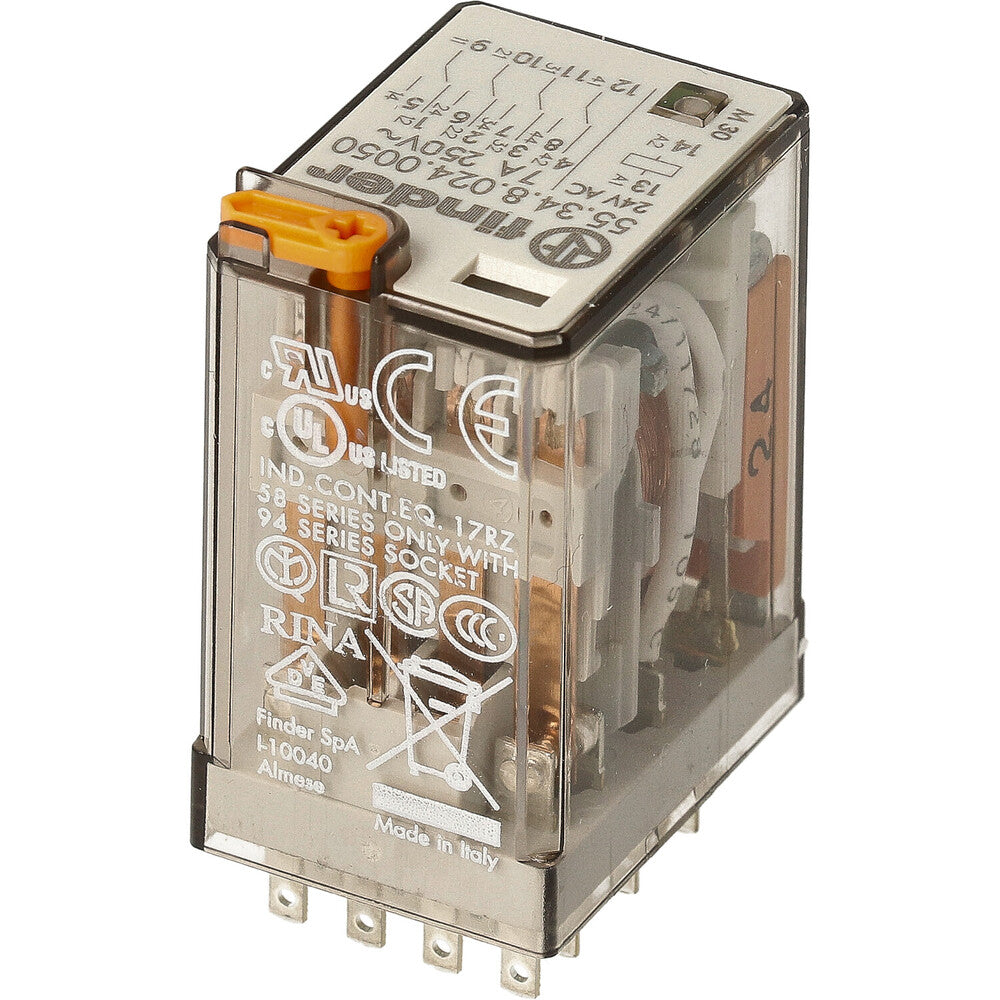 Finder 55.34 Industrial 4CO Relay 7A 24VAC With LED - 55.34.8.024.0050