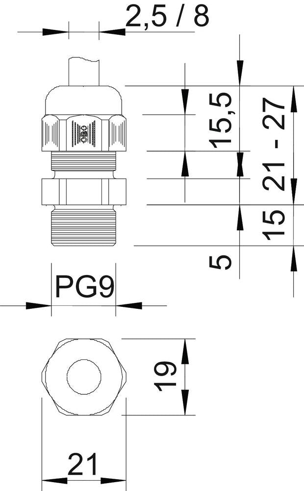 PG9 Industrial Cable Gland With Extended Thread IP68 - 2024187 [10 Pieces]
