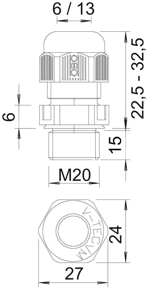 M20 Metric Cable Gland With Extended Thread IP68 - 2022968 [5 Pieces]