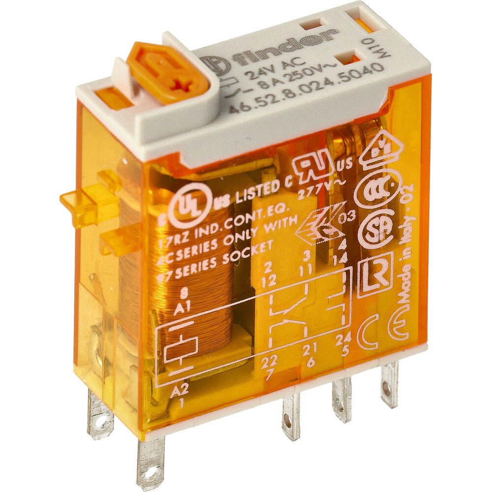 Finder Mini Industrial Relay 2CO 8A 24VAC Gold Plated - 46.52.8.024.5040