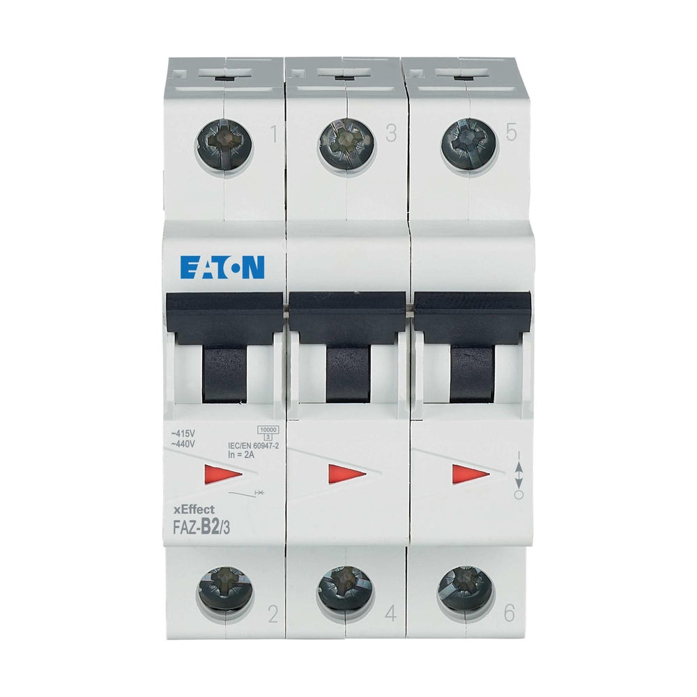 Eaton 3 Pole MCB Circuit Breaker 2A B Curve 15kA - 278835
