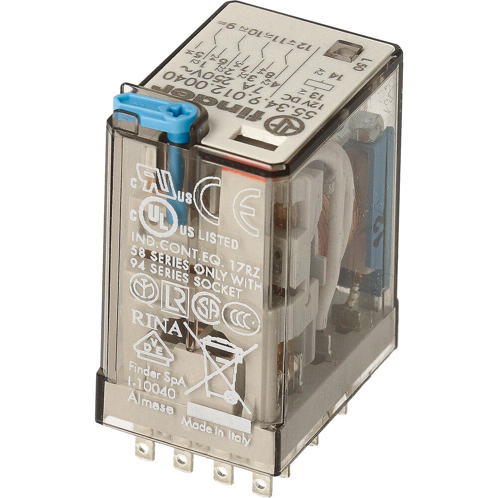 Finder 55.34 Industrial Relay 4CO 7A 12VDC With Test Button - 55.34.9.012.0040