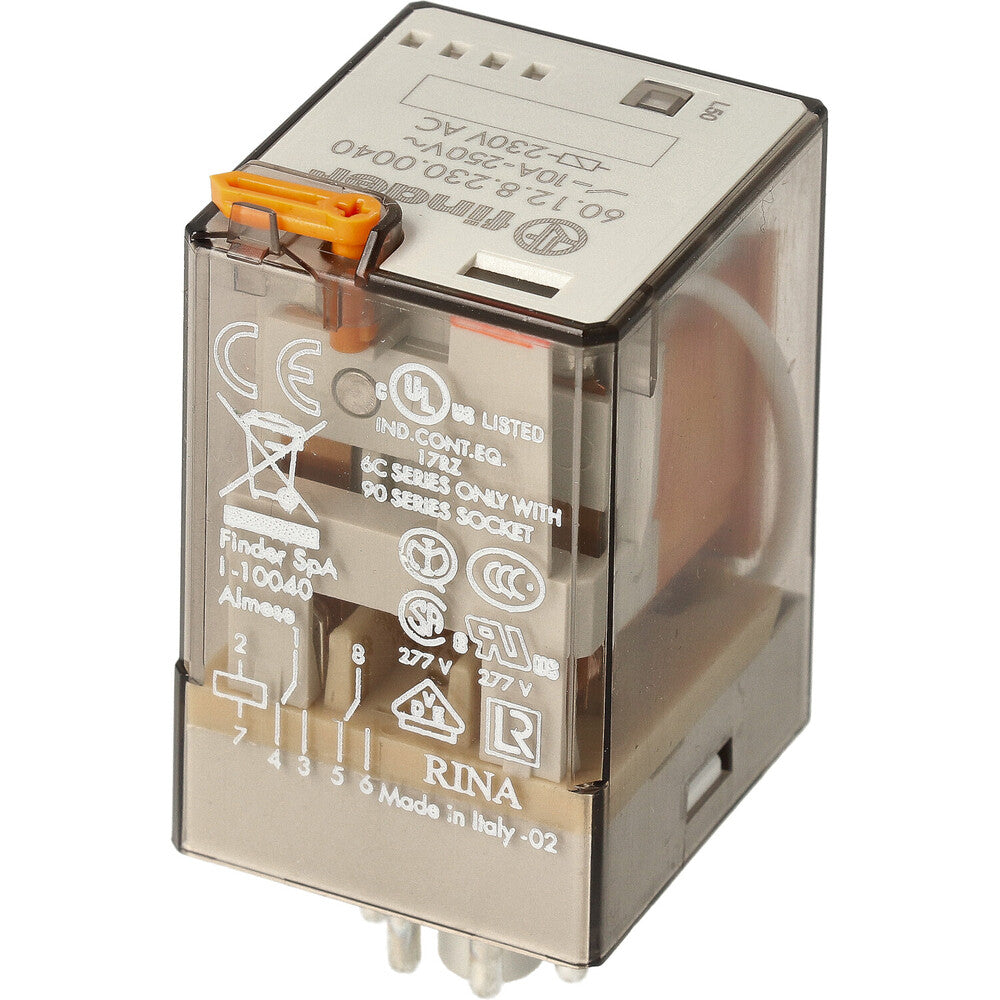Finder Industrial Relay 230V AC 10A Dual CO Contact - 60.12.8.230.0040