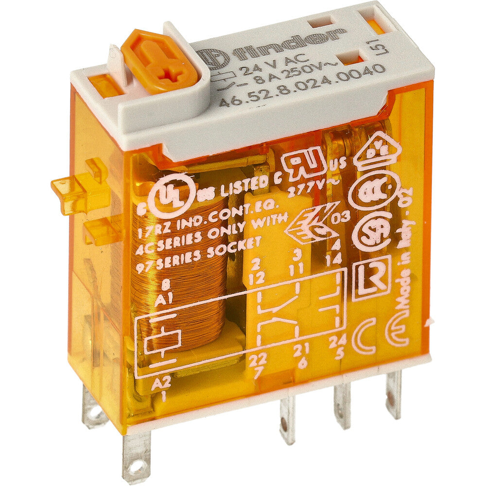 Finder Industrial Mini Relay 2CO 8A 24VAC With Test Button - 46.52.8.024.0040