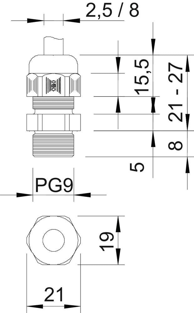 PG9 IP68 Cable Gland With Strain Relief RAL 7001 - 2022613 [10 Pieces]