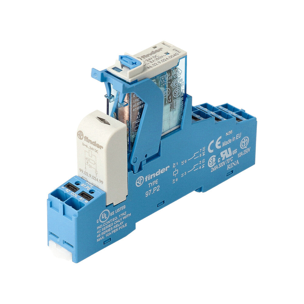 Finder 24V DC Dual Interface Relay With LED Indicator - 4C.P2.9.024.0050
