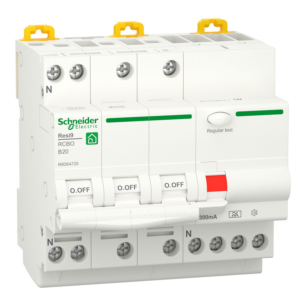 Resi9 3P+N 20A B-Curve RCBO Circuit Breaker 300mA 6kA - R9D64720