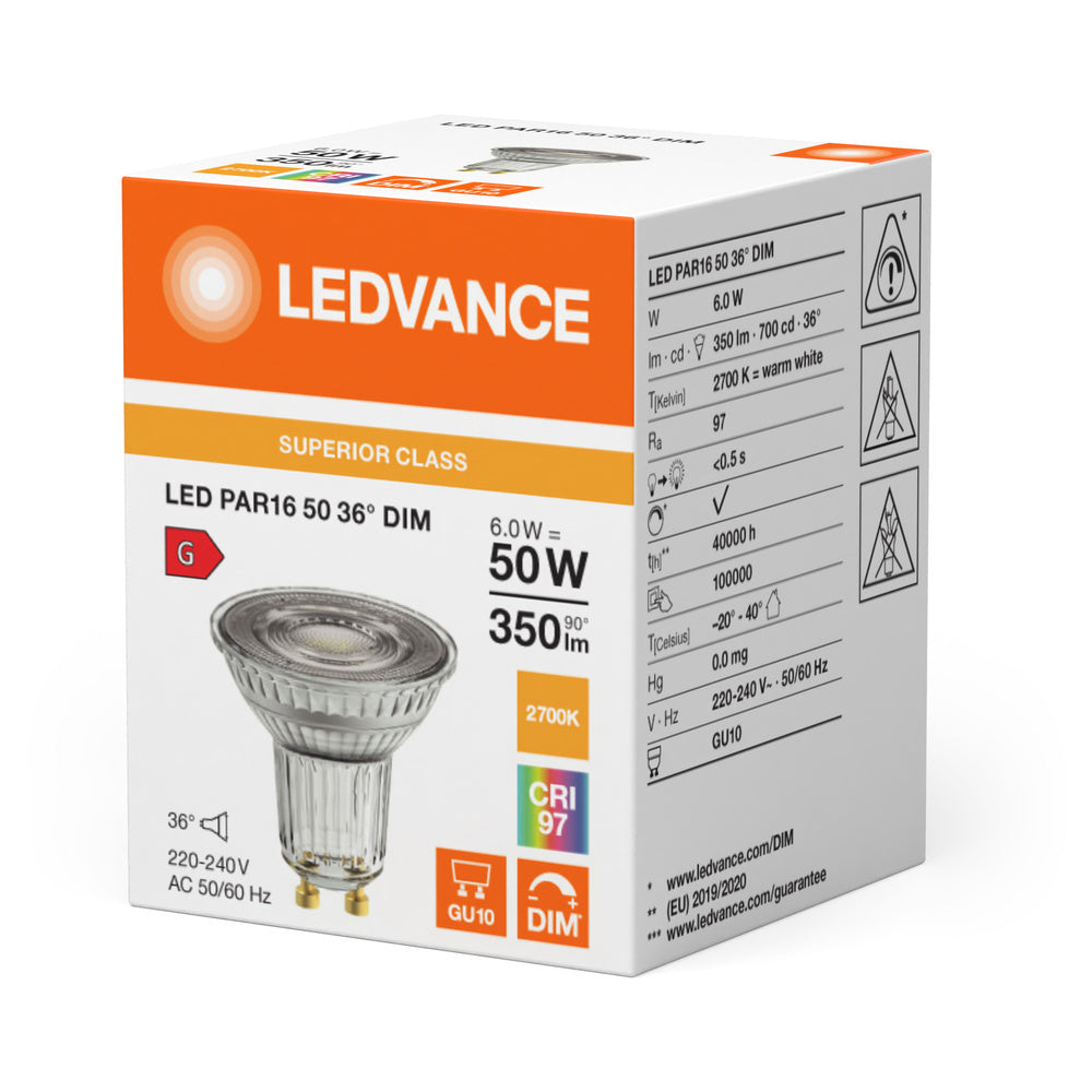 LEDVANCE Superior GU10 LED PAR16 6W 927 Dimmable Spot - 4099854058998