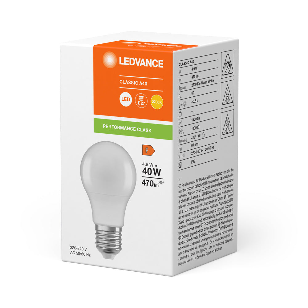 LEDVANCE Classic A19 LED Bulb 4.9W E27 2700K Frosted - 4099854049460 [2 Pieces]