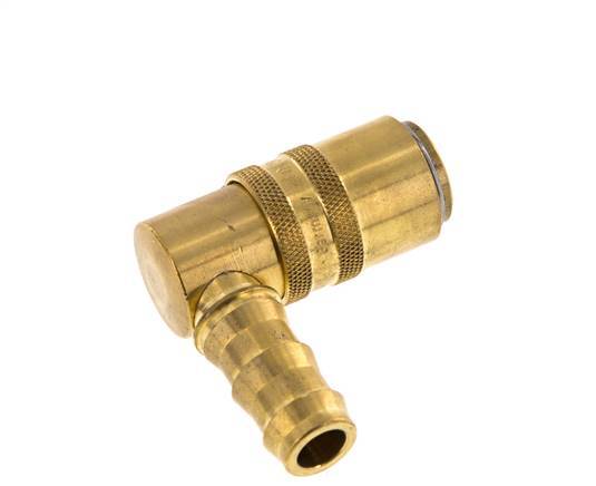 Brass DN 9 Mold Coupling Socket 12.7 mm Hose Pillar Unlocking Protection Double Shut-Off 90-deg