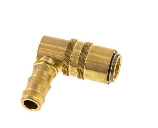 Brass DN 9 Mold Coupling Socket 12.7 mm Hose Pillar Unlocking Protection Double Shut-Off 90-deg