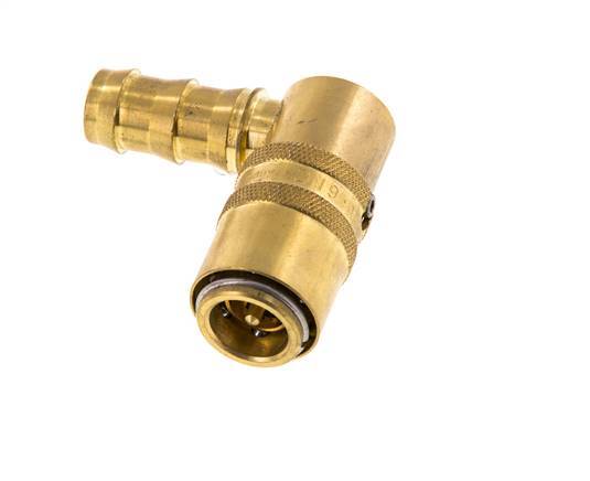 Brass DN 9 Mold Coupling Socket 12.7 mm Hose Pillar Unlocking Protection Double Shut-Off 90-deg
