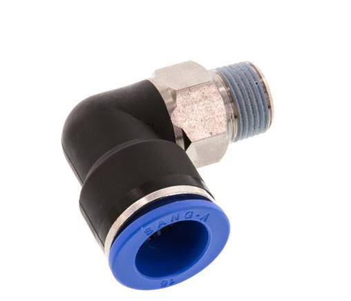 16mm x R3/8'' 90deg Elbow Push-in Fitting with Male Threads Brass/PA 66 NBR Short Sleeve Rotatable