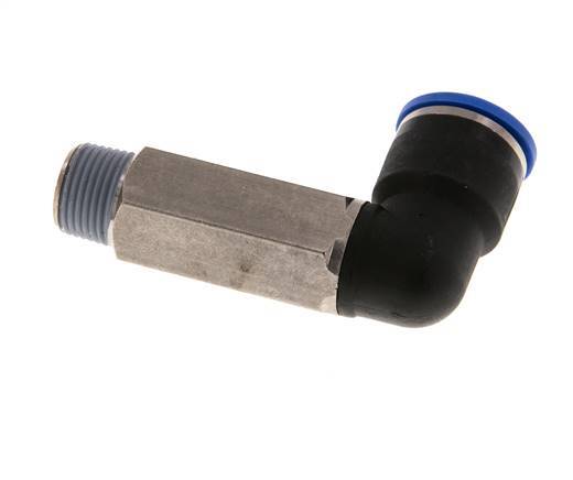 14mm x R3/8'' 90deg Elbow Push-in Fitting with Male Threads Brass/PA 66 NBR Long Sleeve Rotatable
