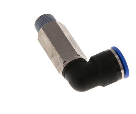 14mm x R3/8'' 90deg Elbow Push-in Fitting with Male Threads Brass/PA 66 NBR Long Sleeve Rotatable