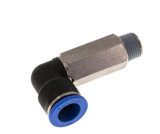 14mm x R3/8'' 90deg Elbow Push-in Fitting with Male Threads Brass/PA 66 NBR Long Sleeve Rotatable