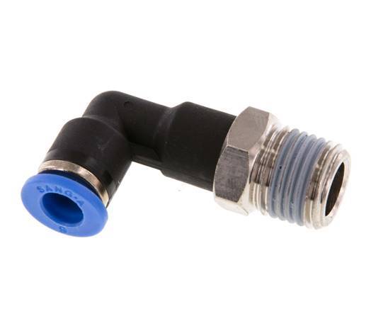 6mm x R1/4'' 90deg Elbow Push-in Fitting with Male Threads Brass/PA 66 NBR Long Body Rotatable [5 Pieces]