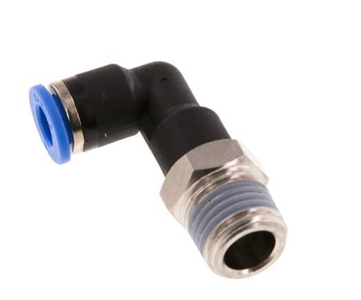 6mm x R1/4'' 90deg Elbow Push-in Fitting with Male Threads Brass/PA 66 NBR Long Body Rotatable [5 Pieces]