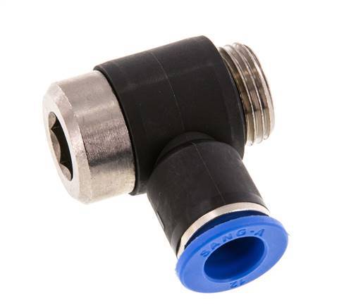 12mm x G1/2'' 90deg Elbow L-shape Push-in Fitting with Male Threads Brass/PA 66 NBR Inner Hexagon Rotatable