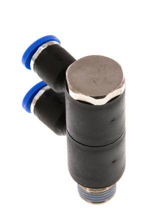 4mm x R1/8'' 2-way Manifold Push-in Fitting with Male Threads Brass/PA 66 NBR Rotatable